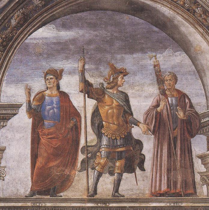 Sandro Botticelli Domenico Ghirlandaio and Assistants,The Roman heroes Decius Mure,Scipio and Cicero (mk36) France oil painting art